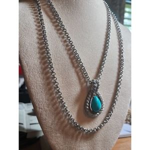 Faux Turquoise Pendant Long Necklace/Susan Caplan Vintage